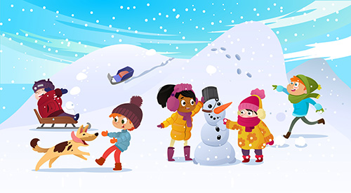 Illustration of kids playing in the snow