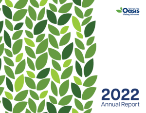 Cover of Oasis annual report with green leaf graphics