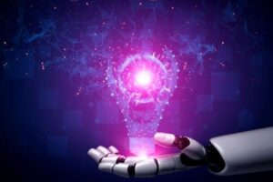 ai72 Robot hand holding a light bulb