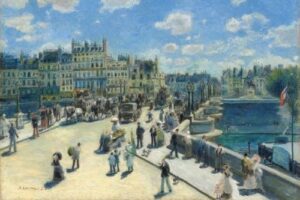 Art and Architecture Painting of city street with cathedral in background