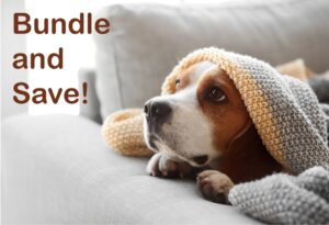 Dog on a couch under a blanket with the words Bundle and Save