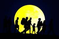 Drawing of people walking as if immigrants