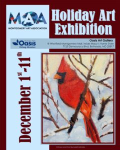 poster advertising holiday show with painting of a red cardinal