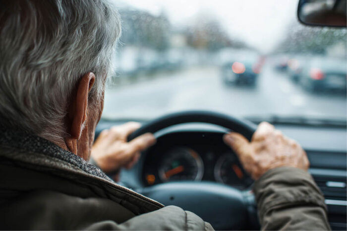 Older gentleman behind the wheel of a car