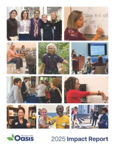 Cover of Oasis annual report with green leaf graphics
